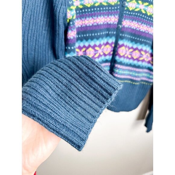 Norton Mcnaughton Fair Isle Retro Button Up Cardigan XL Blue Green Womens Collar - Picture 4 of 10